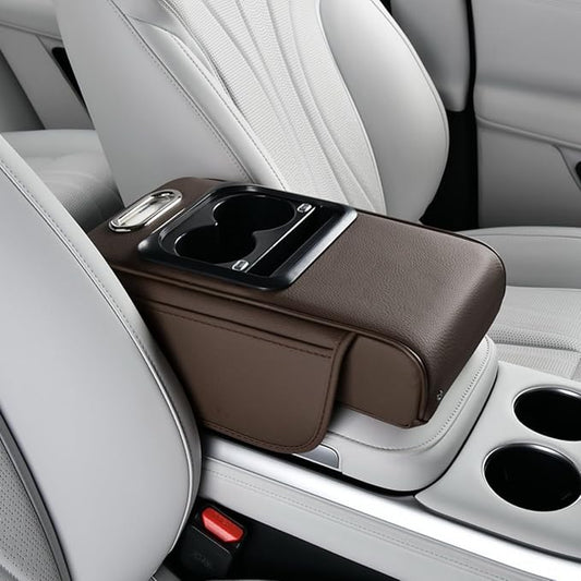 Armrest Box Pad for Car w/Type-C Charging Interface, Car Center Console Cover w/Cup Holder, Interior Car Accessories (Coffee)