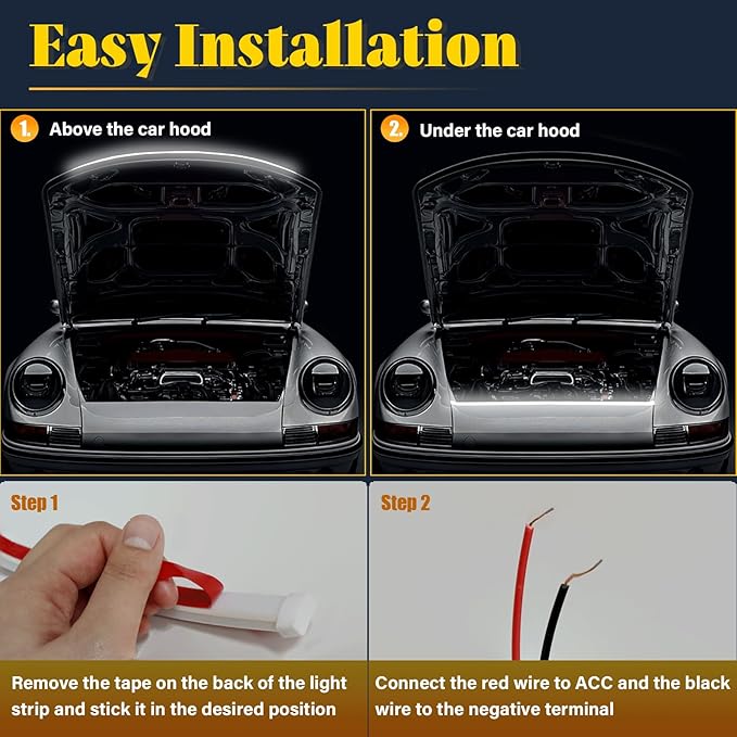 DIBMS 71-inch High-Brightness Car Hood Gap LED Light Strip - Daytime Running Lights Universal Auto Exterior Decor Accessories (Yellow)