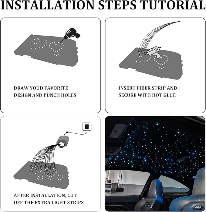 Small Size 500pcs Fiber Optic Star Lights for Car Ceiling, 6W Starlight Headliner Kit with Twinkle Effect, Sound-Activated APP& Remote Control RGBW Starlight Engine for Car Home 9.8ft*0.03in