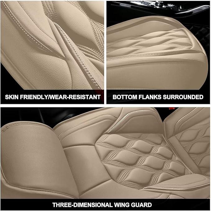 AOMSAZTO Car Seat Covers Full Set 5 Seats Fit for Jeep Renegade 2015 2016 2017 2018 2019 2020 2021 2022 2023 2024 2025 Leather Car Seat Cover Seat Cushion Protector Beige