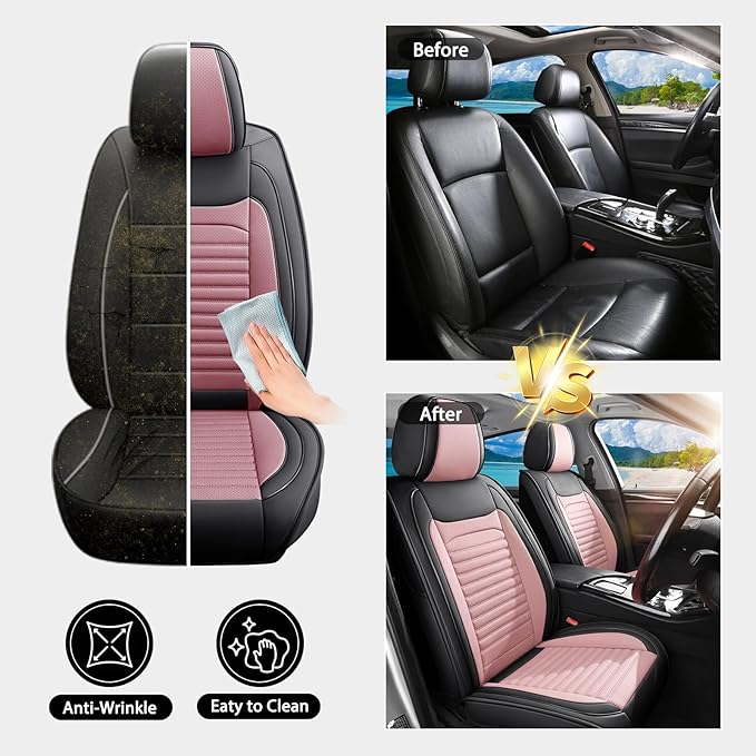Car Seat Covers Full Set Fit for Toyota 4Runner 2001-2025,2026, Premium Faux Leather Car Seat Protector,Breathable Anti-Slip Full Wrapping Edge Seat Covers(Black&Pink,Full Set)