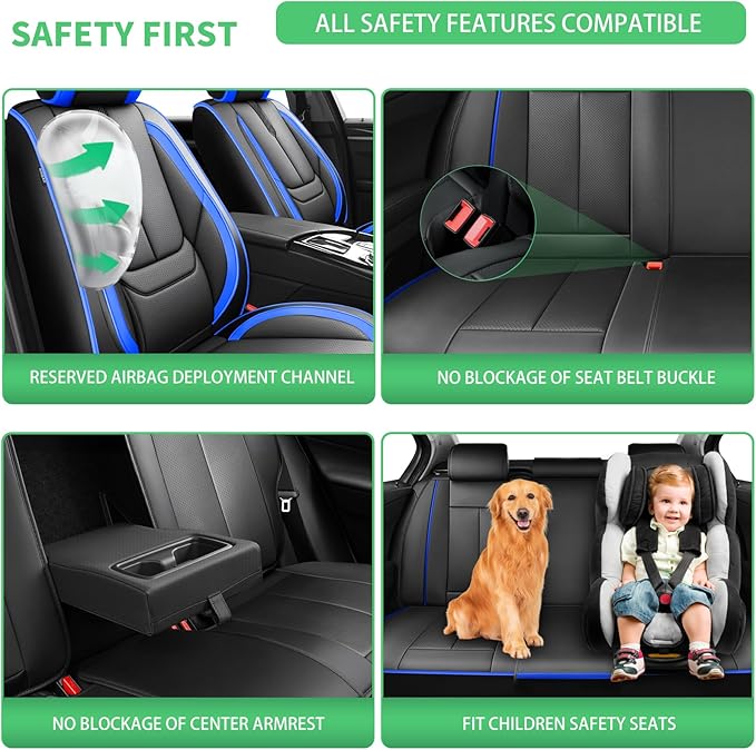 Fit Venza Car Seat Covers for Toyota Venza 2009-2024 2025 2026 -Upgraded Premium Waterproof & Breathable Leather,Airbag Compatible,All-Weather Seat Cushion Protector,2 Front/Black-Blue