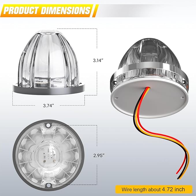 BJZ 6Pcs White Watermelon LED Strobe+Constant Marker Lights Dual Function Watermelon-Shaped Side Marker Clearance Tail Top Cap Roof Lights for Trailer Truck Semi-Trailer Heavy-Duty Truck Bus Van