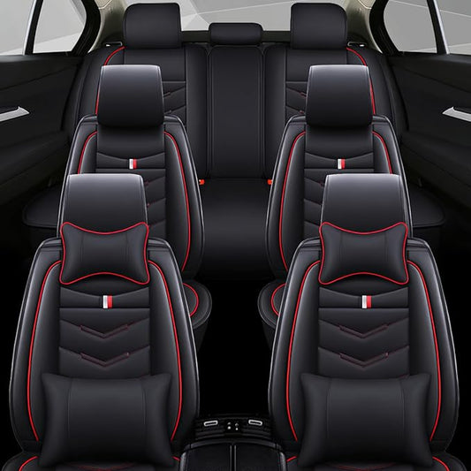 Car Seat Cover 7 Seats for Ford Explorer 2000-2025, Waterproof Durable Compatible Airbag, Premium Leather Seat Protector(7 Seats Luxury,Black Red)