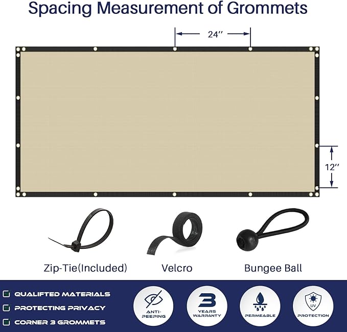 Windscreen4less Privacy Fence Screen Heavy Duty Windscreen Fencing Mesh Fabric Shade Net Cover with Brass Grommtes for Outdoor Wall Garden Yard Pool Deck, 8'x259' Beige
