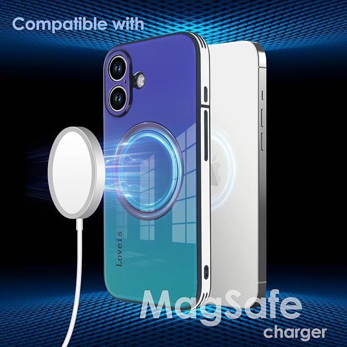 Guppy Compatible with iPhone 16 Plus Case Magnetic, with Full Camera Lens Protector [Compatible with MagSafe] Scratch Resistant Gradient Glass Back Cover Phone Case-Purple