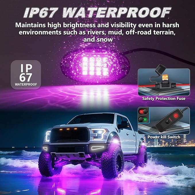 10Pods RGB LED Rock Lights for Jeep Trucks Golf Cart ATV UTV RZR SUV Offroad,Multicolor Underglow Light Kit with APP/RF Remote Dual Zone Neon Vehicle Accent Underbody Light 12V Waterproof