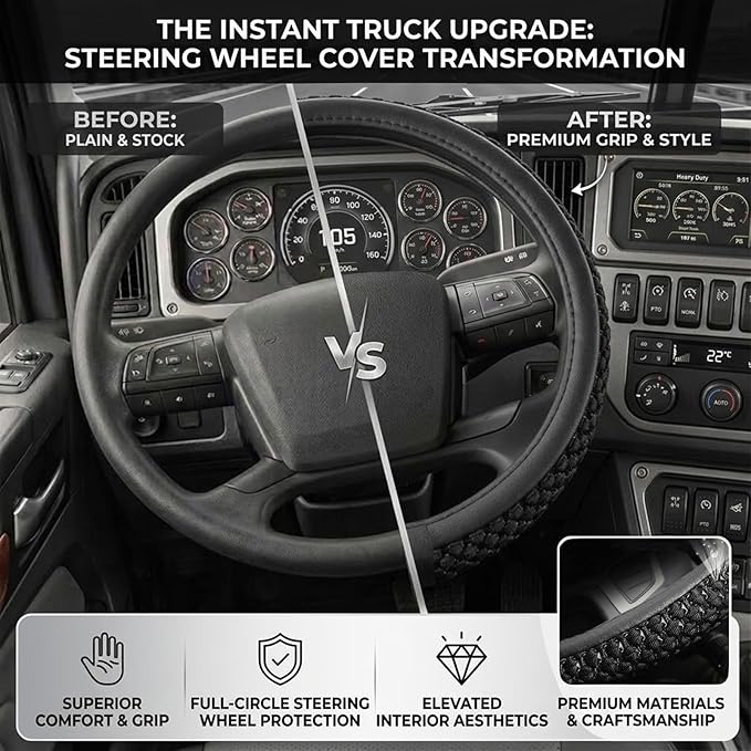 Size 16-20 Inch Ice Silk Ventilation Multi-Style Comfy Grip Steering Wheel Cover for Truck, Bus, Big Rig Trucker,SUV， Anti-Slip Design 16-20 Inch (BlackRed, 17)