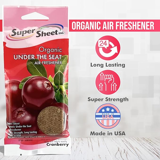 Super Sheet, Organic Under the Seat Car Air Freshener, Long Lasting Fragrance, Cranberry Scent