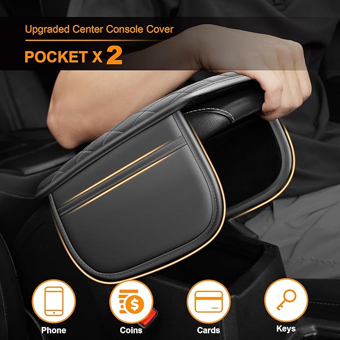Center Console Cover for Cars Fit for Jeep Gladiator Leather Armrest Covers with 2 Storage Bags(Grey)