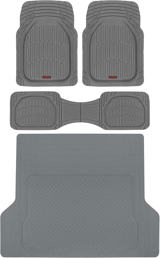 Motor Trend FlexTough™ Deep Dish Contours Rubber Car Floor Mats with Trunk Mat Cargo Liner, Front & Rear Combo Set fits Most Car SUV Van Coupe Sedan, Heavy Duty All Weather Trim to Fit