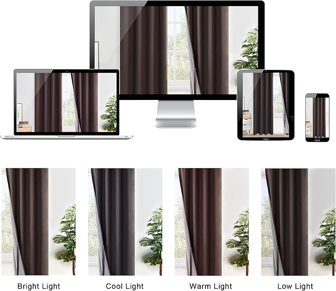 XWZO Complete Blackout Shades Window Curtain Panels with Tiebacks- Noise Reduction and Light Blocking Grommet Curtains with Black Liner for Studio, Living Room, Brown, W52 x L95, Set of 2 Panels