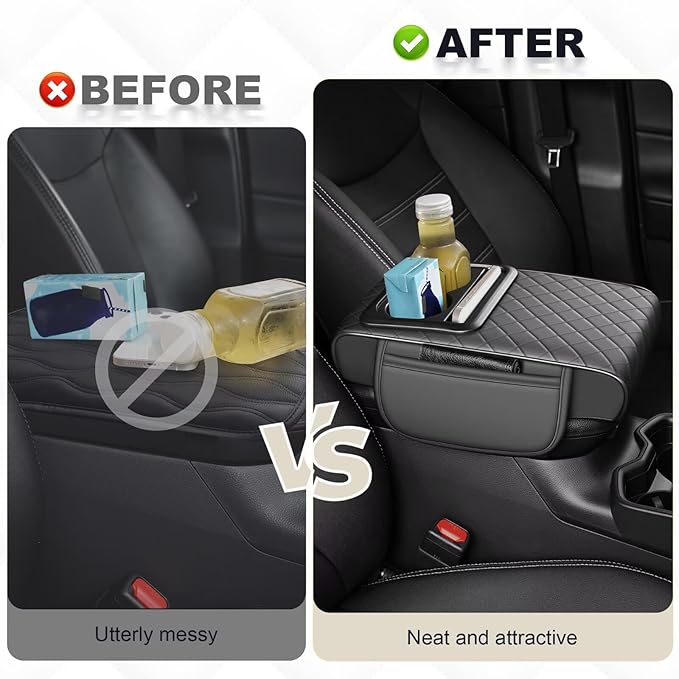Center Console Cover Fit for Highlander Faux Leather Car Armrest Cushion with Storage Bags, Cup Holder ＆ Phone Storage Multifunctional Middle Console Cover(Grey)