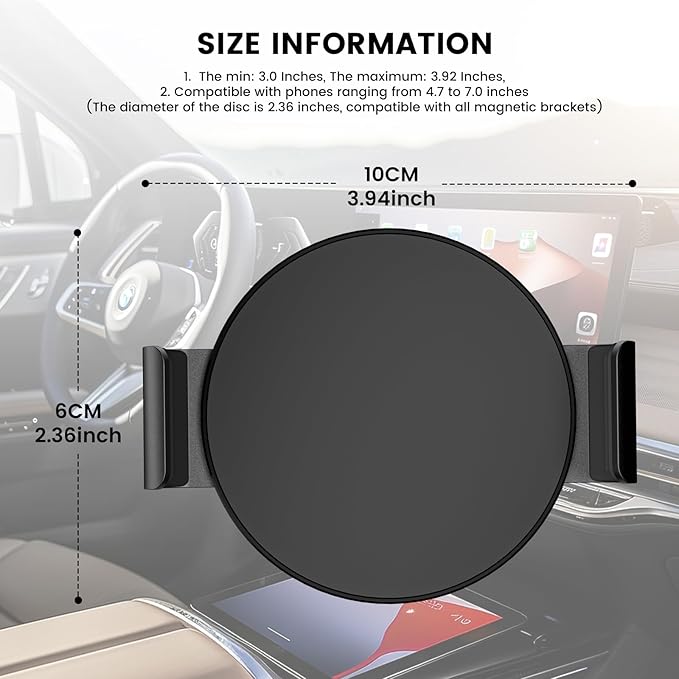 Phone Clamp for Magnetic Car Phone Holder, Aviation Aluminum Silver - No Magnetic Case & Rings Needed, Enhanced Suction & Magnetic, Compatible with All Magnetic Mount