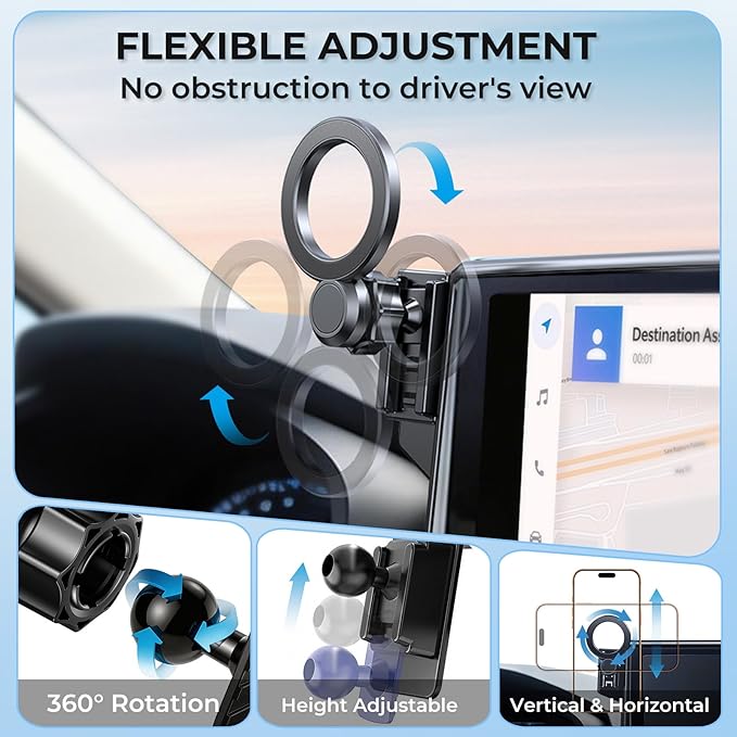 Car Phone Holder for Jeep Wrangler/Gladiator 2026 2025 2024 (Only for 12.3-Inch Screen) 360° Rotation Magnetic Cell Phone Mount, Compatible with Magsafe, Does Not Affect Air Vent