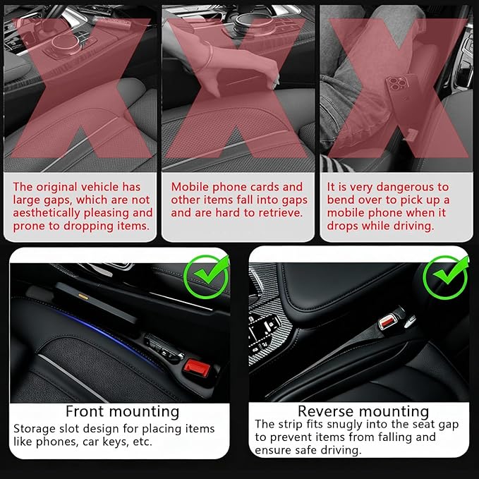 Car Seat Gap Filler Organizer of 2 - No Drop Seat Guard, Universal Car Seat Gap Filler, Durable Non-Slip Material, Easy 10-Second Install for Cars, Trucks & SUV(Beige)
