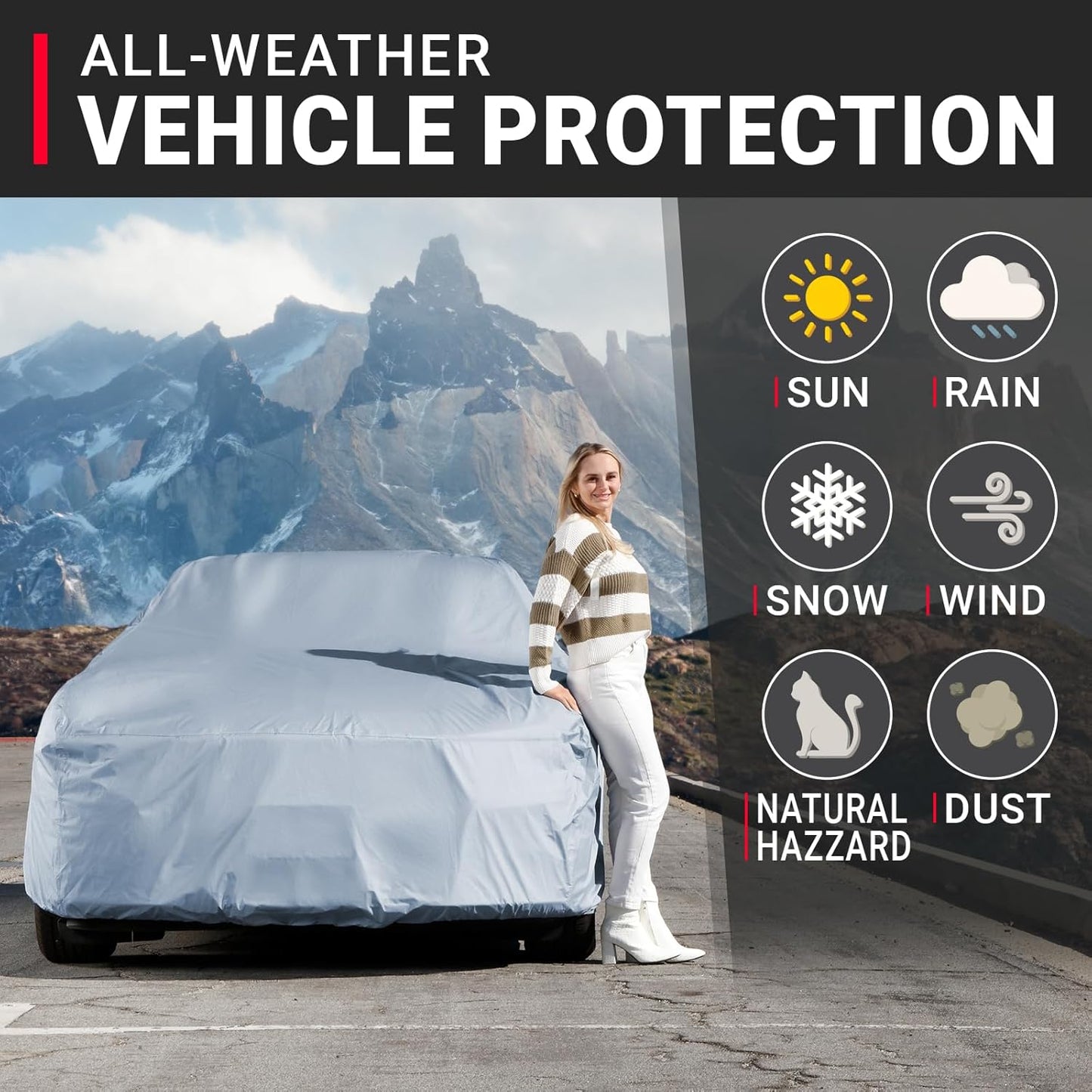 iCarCover Premium Car Cover for 1962-1967 Chevy Nova 2-Door, 4-Door Heavy Duty Waterproof All-Weather Automobiles Custom Fit Indoor Outdoor UV Snow Protection Covers with Straps and Bag
