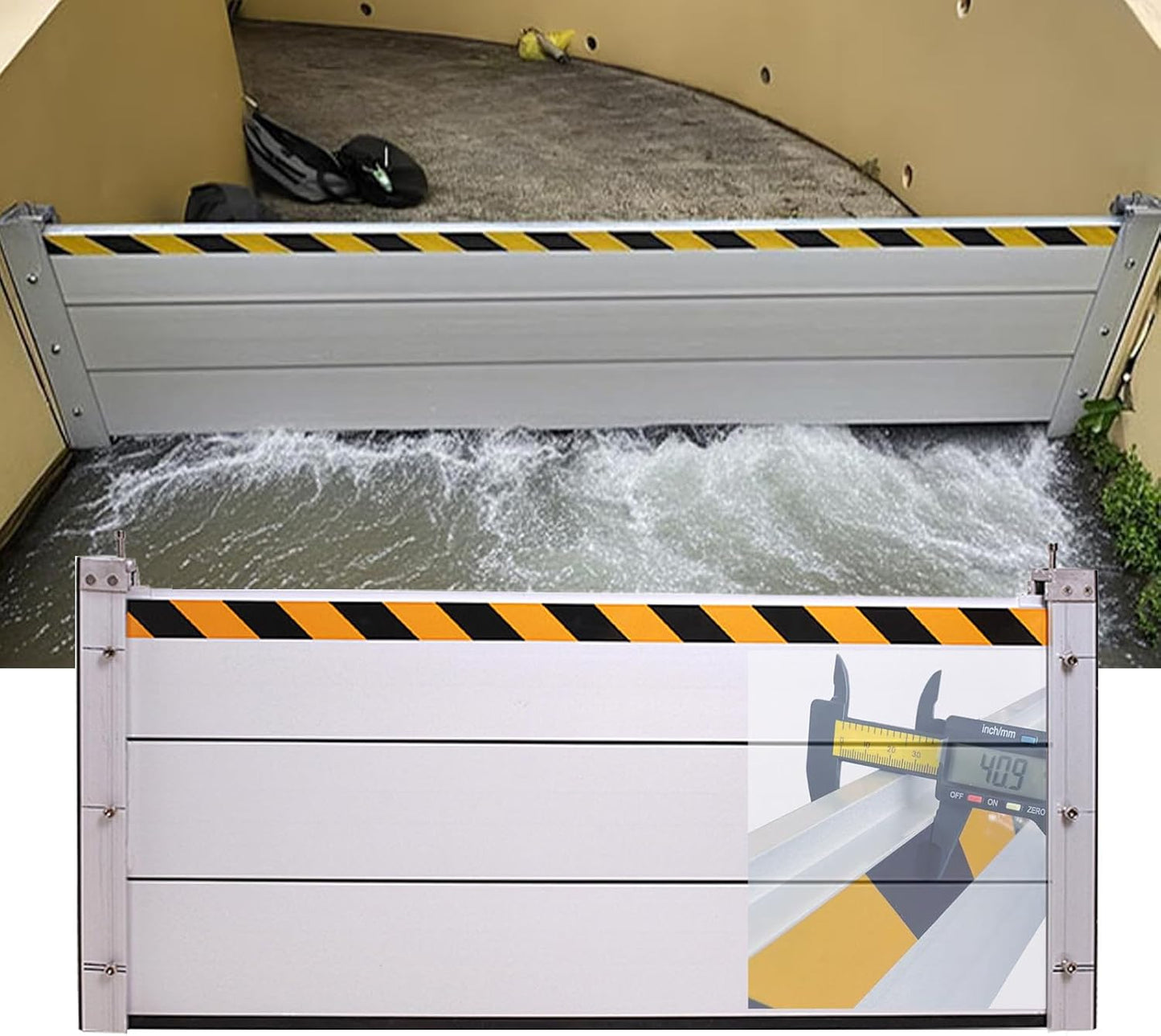Reusable Heavy Duty Aluminum Flood Barriers for Home Exterior, Flood Protection Barriers Water Barrier Door Quick Detachable Garage Doors Detachable Mobile Rain Water Baffle ( H 31.5 inch L 6FT)
