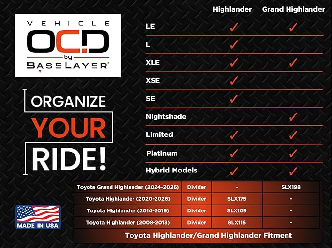 Vehicle OCD - Center Console Organizer for Toyota Grand Highlander (2024-2026) - Made in USA - SLX198