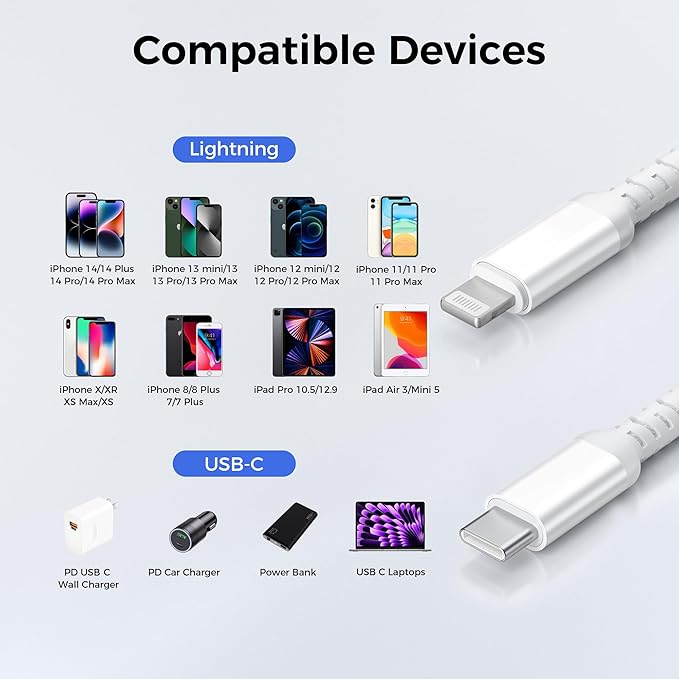 Basesailor i Pad 8 9 8th 9th USB C to Lightning Charger Cable 3.3FT,USB Type C Fast Car Charging Power Cord with USB A Adapter for Apple iPhone 14 13 12 11 Mini Pro Max Plus,XS XR X 8 7 6 Plus 5 SE