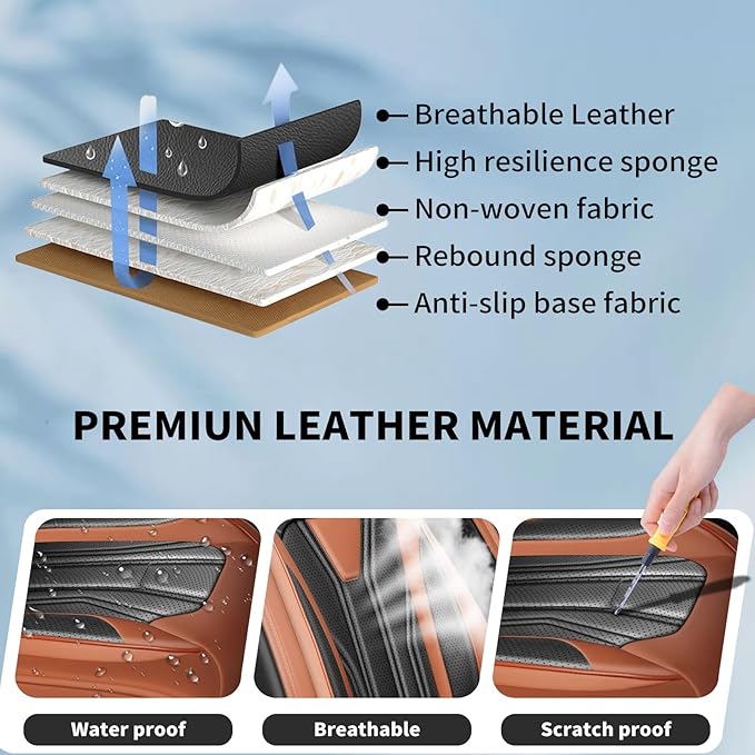 Fit Rogue Car Seat Covers Compatible with Nissan Rogue 2011-2025 2026 - Premium Leather， Waterproof Breathable， All-Weather Seat Cushion Protecto&Airbag Compatible (2 Front Seat Brown&Black)
