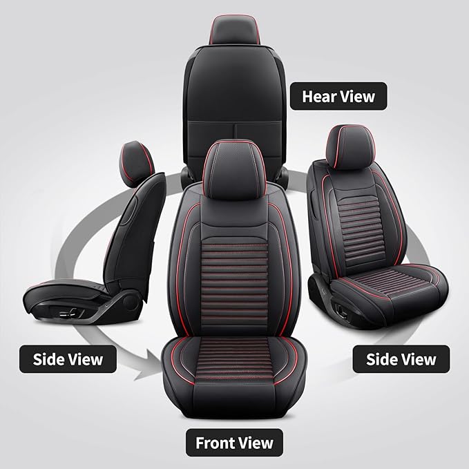 Front Seat Covers Fit for Toyota Prius 2001-2026, Car Seat Covers Front Seats, Breathable Faux Leather Automotive Seat Covers Front Pair Anti-Slip Seat Cover(Black&Red, Front)
