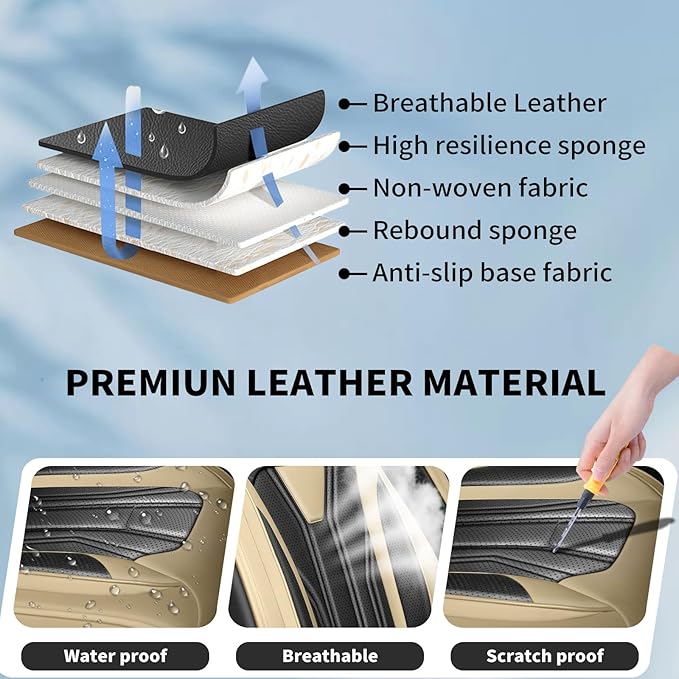 Fit Frontier Car Seat Covers Compatible with Nissan Frontier 2010-2025 2026 - Premium Leather，Waterproof Breathable，All-Weather Seat Cushion Protecto&Airbag Compatible(2 Front Seat Beige&Black)
