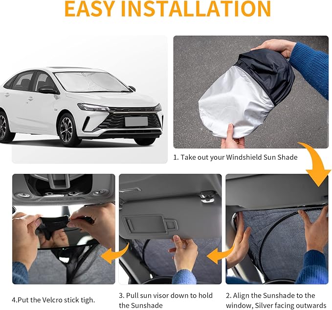 for Chevy Car Equinox 2005-2017 Windshield Sunshade Foldable Sun Shield, Front Window Shade for Chevy Silverado Traverse Tahoe Custom Fit Sun Visor Accessories Protector 210T Reflective Cover Block UV