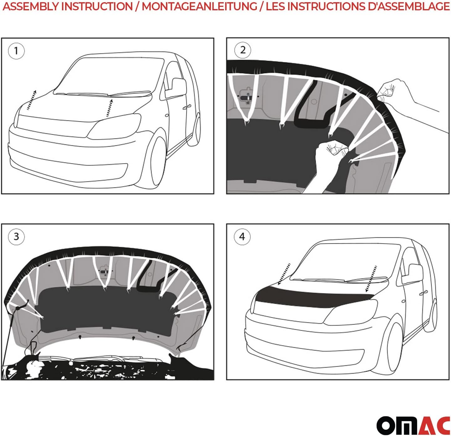 OMAC Car Bonnet Mask Hood Bra for Toyota Yaris 2013-2020 Black 1 Pc
