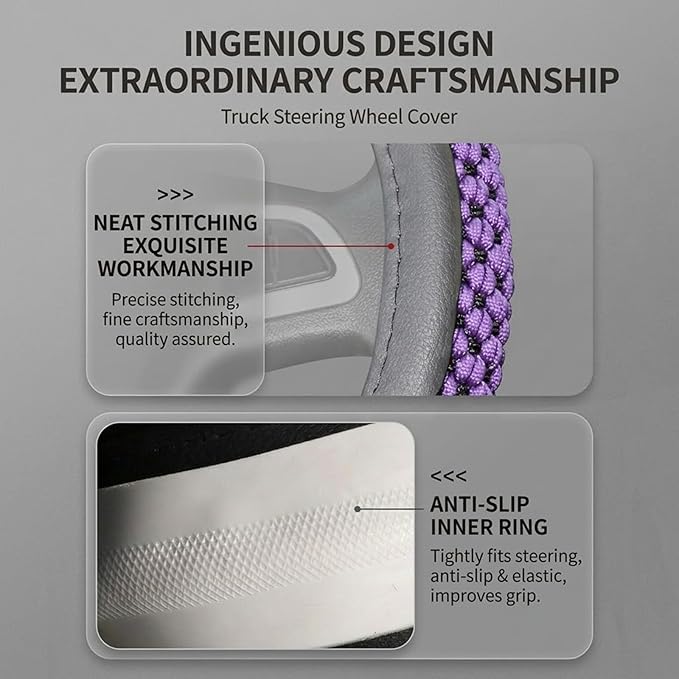 Size 16-20 Inch Ice Silk Ventilation Multi-Style Comfy Grip Steering Wheel Cover for Truck, Bus, Big Rig Trucker,SUV， Anti-Slip Design 16-20 Inch (Purple, 19)