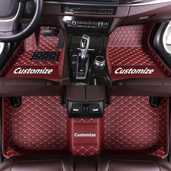 Customize Making Car Floor Mats for 99.99% Sedan SUV Pickup Truck Full Coverage Men Women Cute Leather Protection Pads Non-Slip Floor Liners (Wine)