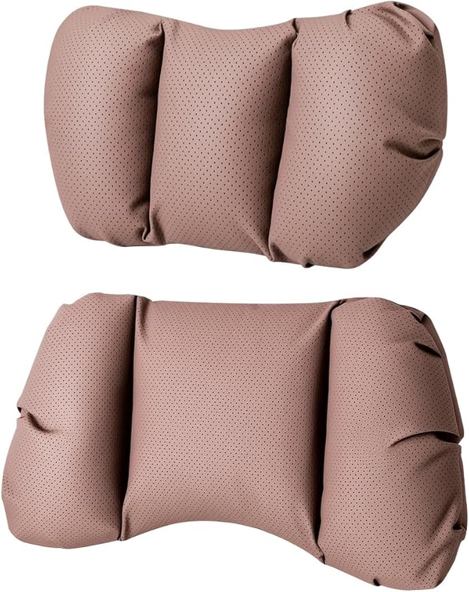 Car Neck Pillow & Lumbar Support for Porsche Cayenne Type 958.2 2015-2018 Ergonomic Breathable Mesh Auto Seat Back Cushion Headrest,Brown-Neck & Lumbar Set