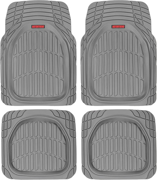 Motor Trend Front Floor Mats FlexTough Tortoise - Heavy Duty Rubber Floor Mats for Car SUV Van & Truck - All Weather Protection - Deep Dish Mats