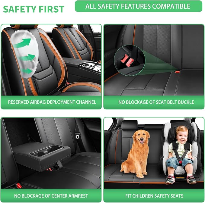 Fit Yaris Car Seat Covers for Toyota Yaris 2008-2018 2019 2020-Upgraded Premium Waterproof & Breathable Leather,Airbag Compatible,All-Weather Seat Cushion Protector,Full Set,Black-Brown