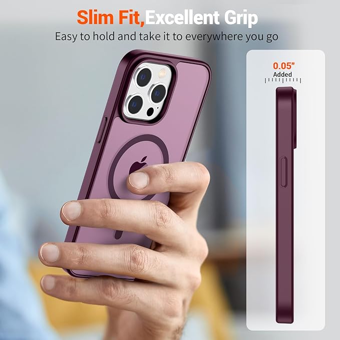 SUPFINE Magnetic for iPhone 13 Pro Case (Compatible with MagSafe) (Military Grade Drop Protection) Slim Translucent Matte Shockproof with Anti-Fingerprint Phone Case,Wine Red