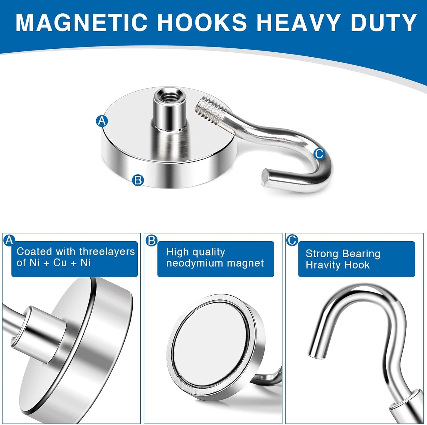 LOVIMAG Strong Magnetic Hooks, 40LBS Neodymium Magnets with Hooks, Cruise Must Haves for Travel, Magnetic Key Holder for Wall,Cruise Ships,Locker,Metal Door,Office,Kitchen,Classroom- 6 Pack