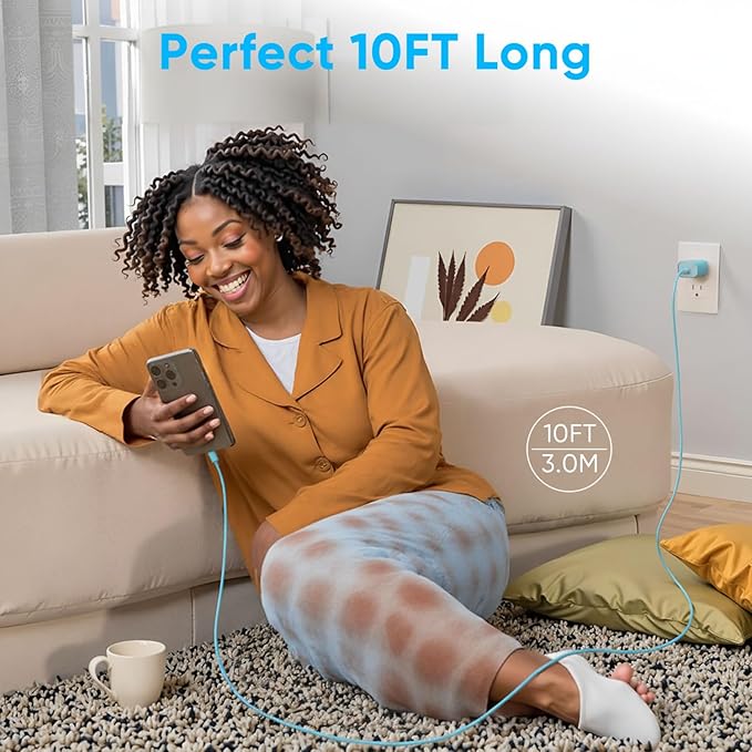 iPhone 16 15 Charger Fast Charging, 30W USB C Charger Block 10FT Cable for iPhone 15 16 Plus Pro Max/iPad Pro/AirPods, PD USBC Power Adapter Wall Plug with Extra Long Type C to C Cord (Blue, 10FT)