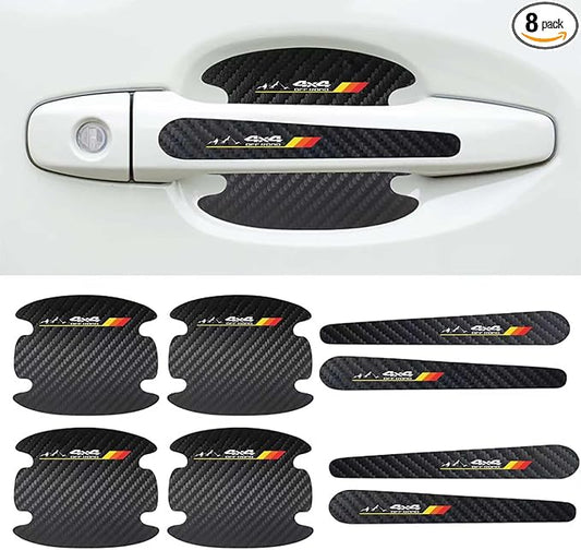 8PCS Stylish Mountain Car Scratch Protectors, Tri-Color 3 Colors Carbon Fiber Paint Guard Cover, Personalized Door Handle Protector