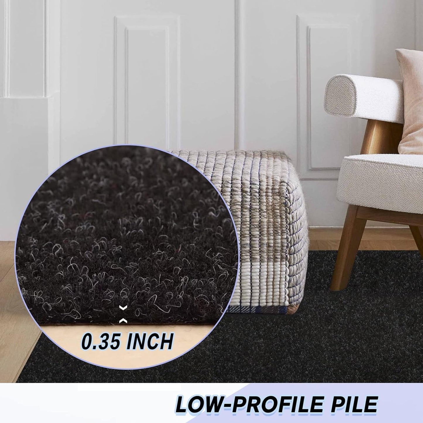 Custom Size Backed Non-Slip Area Rugs Runner, Easy Clean, Waterproof Runner Rugs for Hallway Entryway, Kitchen, Laundry, 4FT x 49FT, Black