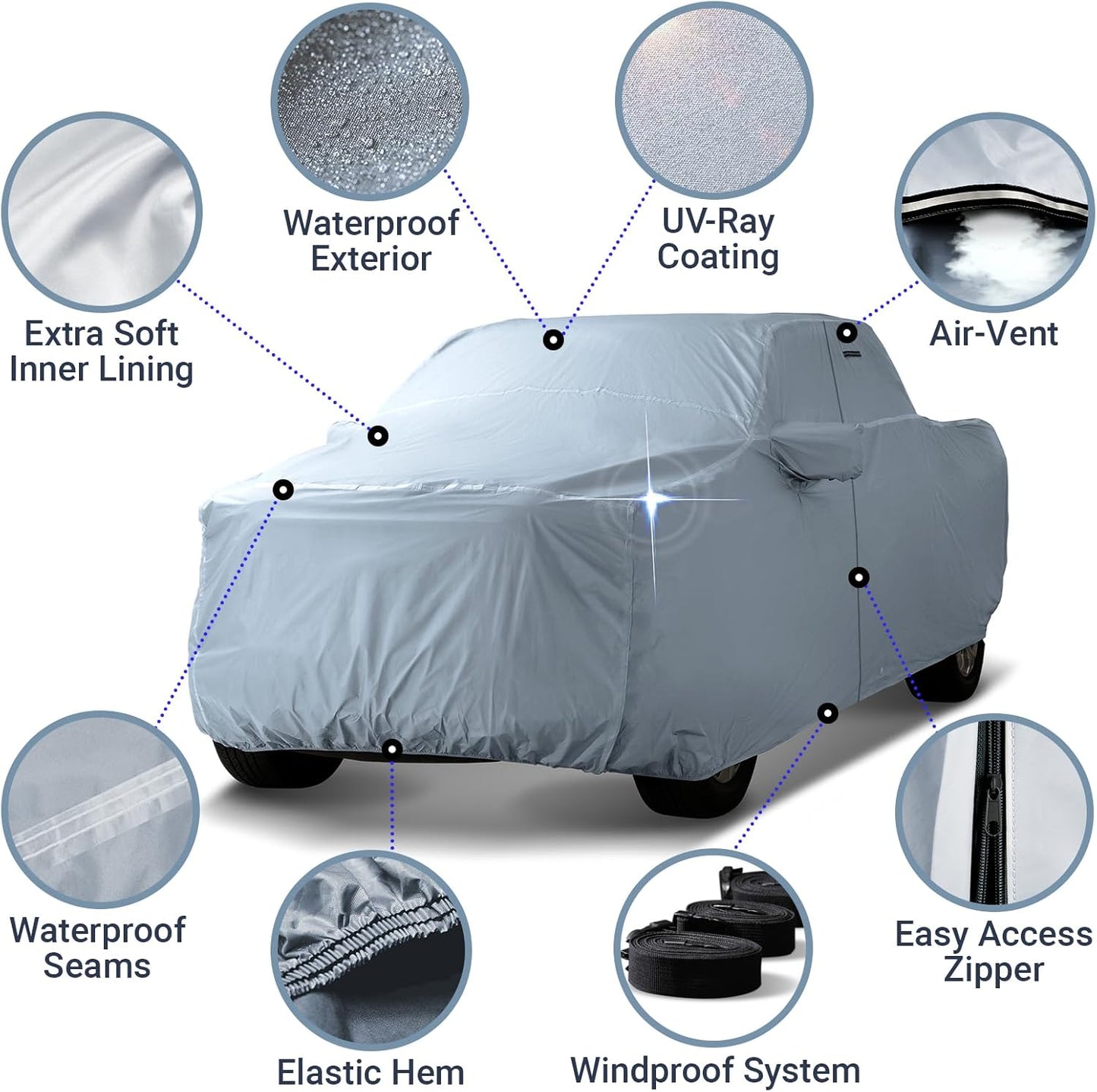 iCarCover Fits 1997-2024 F-150 SuperCrew Cab, 5.5 ft Short Bed Ford Truck Cover Automobiles Form-Fit Padded Full Exterior Waterproof Automobiles Protection Covers