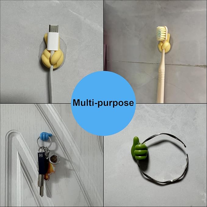 12Pcs Silicone Cord Holders, Thumbs Up Wall Hook for Keys Cord Organizer, Self Adhesive Cable Clips Hooks, Cool Office Gadgets for Desk Stuff