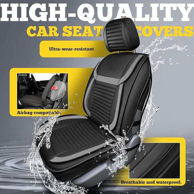 LINGVIDO Full Set Car Seat Covers, Faux Nappa Leather, Airbag Compatible and Waterproof Protectors for Sedans SUVs, Breathable Interior for Active Families, Pets, and Commuters (5 Seats, Black/Red)