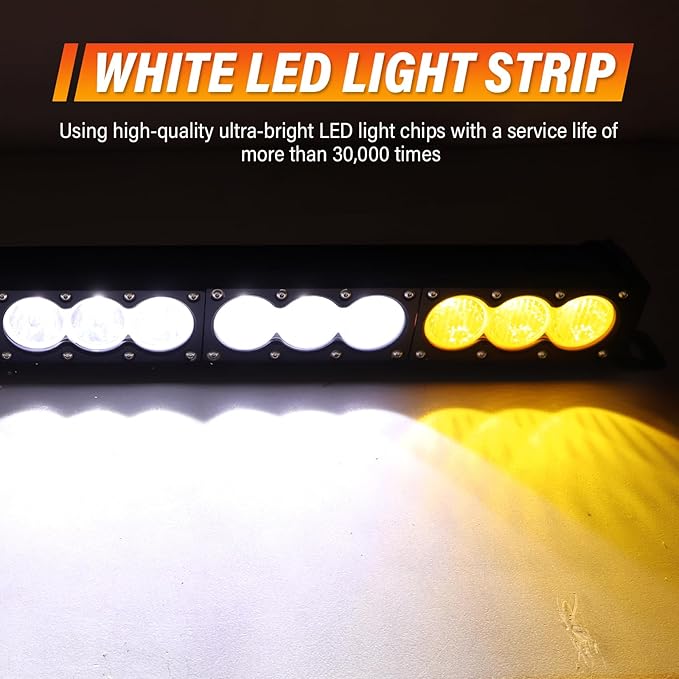 Willpower 22 inch LED Light Bar Single Row White Amber Dual Color 120W Off Road Light Bar Spot Flood Combo LED Work Light Truck UTV 4x4 Cars SUVs ATVs Boats Fog Driving Light with Wiring Harness kit