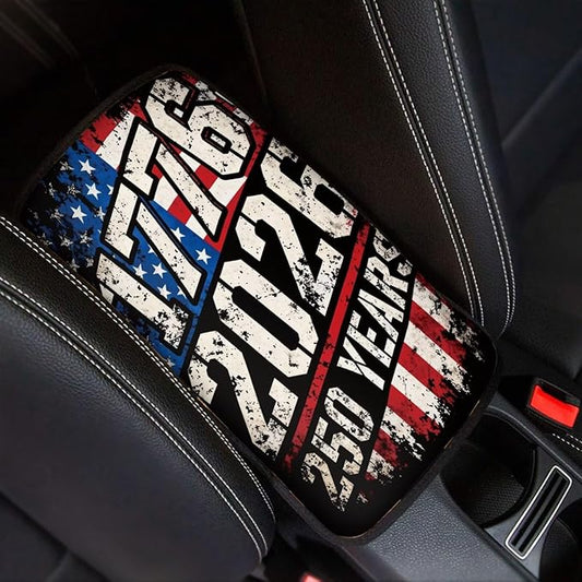 Dreaweet 1776-2026 250 Years Flag Print Arm Rest Cover for Car Soft Scratch-Proof Center Console Cover Pad Universal Armrest Cover for SUV Truck Sedan