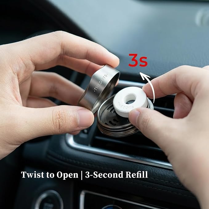 THEDOTS Silver Car Vent Clip Air Freshener, Reusable Car Scent Diffuser, Car Accessories, Frosted Ebony Scent