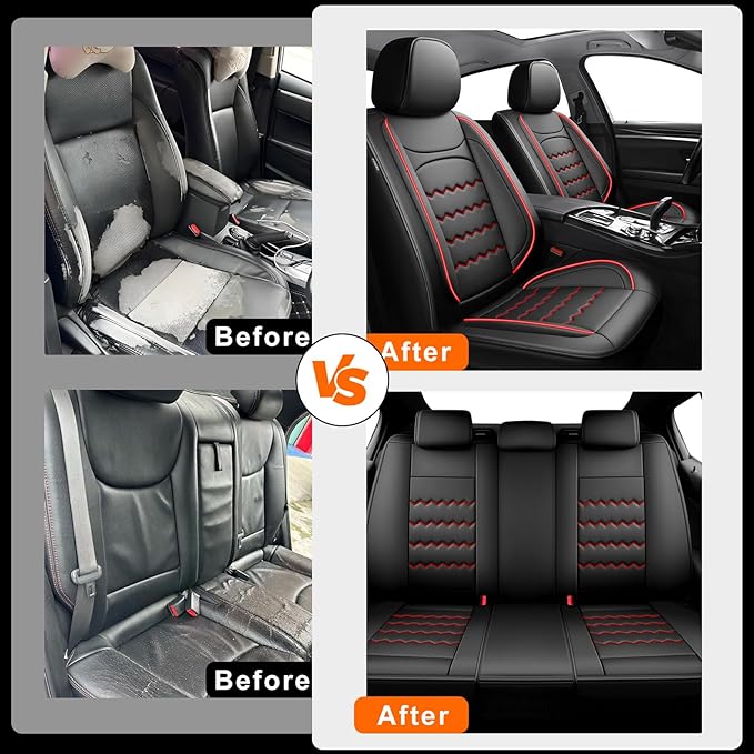 CX-30 Car Seat Covers Fit for Mazda CX-30 2020-2026, Full Coverage Premium Leather Waterproof Breathable Seat Covers, Automotive Seat Protectors, Airbag Compatible(Full Set Seats, Black & Red)