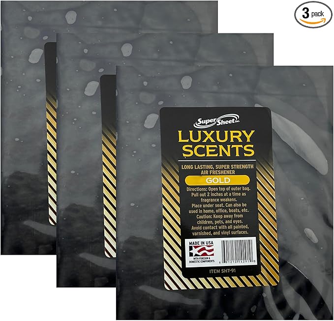 Super Sheet Under the Seat Car Air Fresheners: The Best Car Air Freshener and Odor Eliminators - Long Lasting Car Fresheners (Large Gold, 3 Packs)