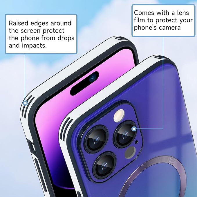 Guppy Compatible with iPhone 16 Pro Case Magnetic, with Full Camera Lens Protector [Compatible with MagSafe] Scratch Resistant Gradient Glass Back Cover Phone Case-Purple