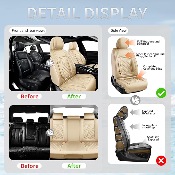 Fit HRV Car Seat Covers Compatible with Honda HRV 2016-2025 2026, Premium Leather Breathable, Wear Resistant, Airbag Compatible, All-Weather Protection & Full Coverage, 2 Front Seat Beige
