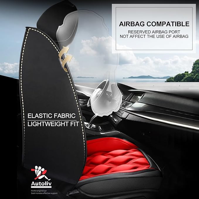 AOMSAZTO Car Seat Cover Full Set 5 Seats Fit for Nissan Kicks 2018-2024 2025 2026 Leather Car Seat Cushion Protector Compatible Airbag Waterproof Automotive Seat Covers Black&Red